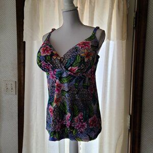 SWIMSUITS FOR ALL TROPICAL RUFFLE TANKINI TOP-FLYAWAY STYLE-UNDERWIRE SIZE 38DD